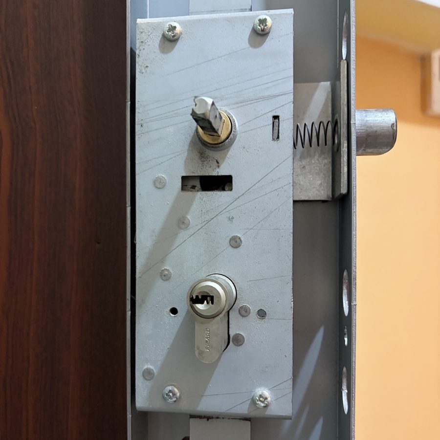 Serrure multipoints Picard et cylindre en laiton sur une porte blindée, intervention SDE38 à Grenoble